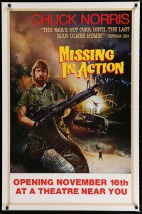 9b489 MISSING IN ACTION teaser 1sh '84 cool Watts artwork of Chuck Norris in Vietnam!