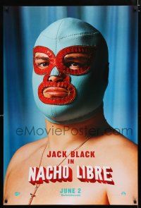 9b513 NACHO LIBRE teaser DS 1sh '06 wacky image of Mexican luchador wrestler Jack Black in mask!