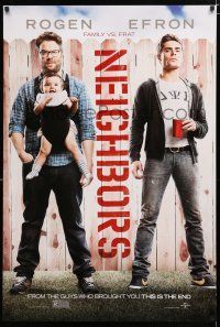 9b520 NEIGHBORS teaser DS 1sh '14 Zac Efron w/red Solo cup, Seth Rogan & baby!