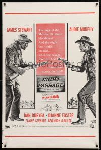 9b524 NIGHT PASSAGE military 1sh R60s best full-length art of Jimmy Stewart & Audie Murphy!