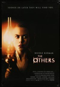 9b539 OTHERS DS 1sh '01 creepy close up image of Nicole Kidman with lantern, horror!