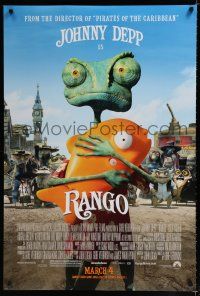 9b601 RANGO advance DS 1sh '11 voice of Johnny Depp in title role, cute lizard w/fish!