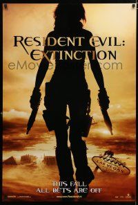9b605 RESIDENT EVIL: EXTINCTION teaser 1sh '07 silhouette of zombie killer Milla Jovovich!
