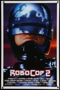 9b628 ROBOCOP 2 1sh '90 super close up of cyborg policeman Peter Weller, sci-fi sequel!