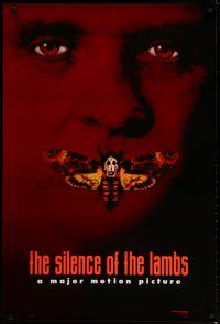 9b662 SILENCE OF THE LAMBS style B teaser DS 1sh '90 creepy Anthony Hopkins with moth over mouth!