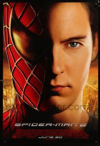 9b696 SPIDER-MAN 2 advance DS 1sh '04 image of half-masked superhero Tobey Maguire!