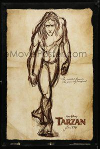 9b746 TARZAN teaser DS 1sh '99 Walt Disney, from Edgar Rice Burroughs, cool sketch art!