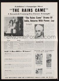 9c375 RAINS CAME pressbook R52 stone litho of Myrna Loy, Tyrone Power & George Brent in India!