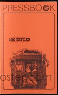 9c001 100 RIFLES pressbook '69 Jim Brown, sexy Raquel Welch & Burt Reynolds on back of train!