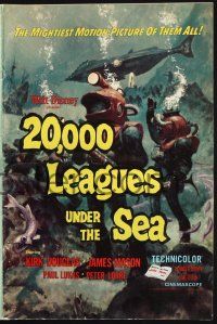 9c004 20,000 LEAGUES UNDER THE SEA pressbook R63 Jules Verne classic, wonderful deep sea art!