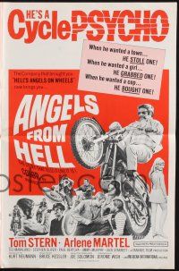 9c021 ANGELS FROM HELL pressbook '68 AIP, image of motorcycle-psycho biker, he's a cycle psycho!