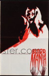 9c053 BLOOD MANIA pressbook '70 really wild horror artwork, it rips the screams out of your throat!