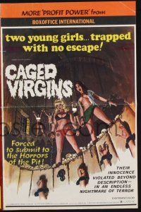 9c072 CAGED VIRGINS pressbook '71 two sexy young girls trapped with no escape, great horror art!