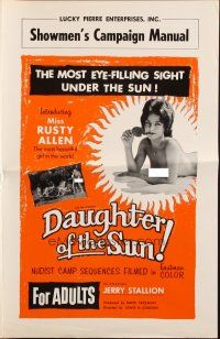 9c102 DAUGHTER OF THE SUN pressbook '62 Herschell Lewis, beautiful Miss Rusty Allen, nudists!