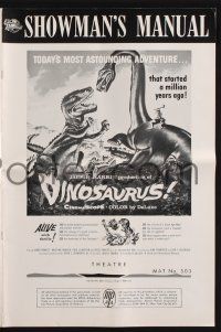 9c120 DINOSAURUS pressbook '60 great art of battling prehistoric T-rex & brontosaurus monsters!