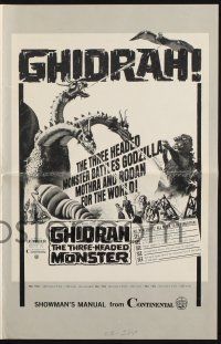 9c184 GHIDRAH THE THREE HEADED MONSTER pressbook '65 Toho, he battles Godzilla, Mothra, and Rodan!
