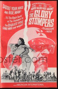 9c186 GLORY STOMPERS pressbook '67 AIP biker, Dennis Hopper, wild image of bikers on the rampage!