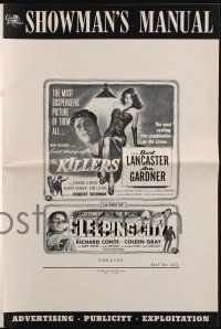 9c264 KILLERS/SLEEPING CITY pressbook '56 film noir double-bill, Lancaster & sexy Gardner!
