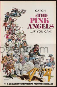 9c361 PINK ANGELS pressbook '71 great wacky Steffenhagen art of cops trying to stop gay bikers!