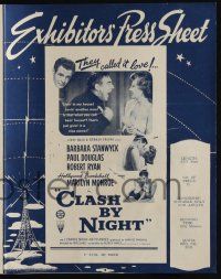 9c080 CLASH BY NIGHT Australian press sheet '52 Fritz Lang, Barbara Stanwyck, Marilyn Monroe shown!