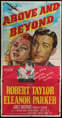 9d419 ABOVE & BEYOND 3sh '52 artwork of pilot Robert Taylor & pretty Eleanor Parker!