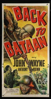 9d451 BACK TO BATAAN 3sh '45 art of John Wayne & Anthony Quinn in World War II Philippines!