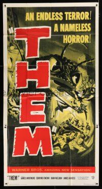9d937 THEM 3sh '54 classic sci-fi, cool art of horror horde of giant bugs terrorizing people!