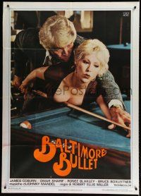 9d286 BALTIMORE BULLET Italian 1p '80 different image of James Coburn teaching Cisse Cameron pool!