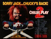 9d055 CHILD'S PLAY 2 subway poster '90 great image of Chucky cutting jack-in-the-box with scissors!