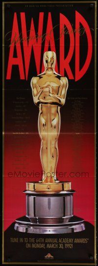 9e736 64TH ANNUAL ACADEMY AWARDS video poster '92 cool shadowy image of Oscar!