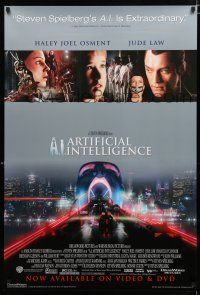 9e737 A.I. ARTIFICIAL INTELLIGENCE video poster '01 Steven Spielberg, Haley Joel Osment, Jude Law