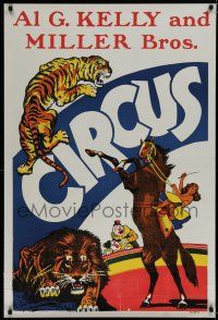 9e101 AL G. KELLY & MILLER BROS CIRCUS circus poster '40s art of girl on horse, clowns & big cats!