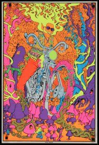 9e598 ACID RIDER blacklight commercial poster '70s far out psychedelic art of biker on motorcycle!