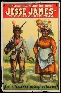 9e147 JESSE JAMES stage poster 1910s Missouri Outlaw, colorful stone litho of black couple!