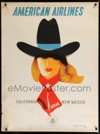 9e030 AMERICAN AIRLINES CALIFORNIA ARIZONA TEXAS NEW MEXICO travel poster '48 Kauffer cowgirl art!