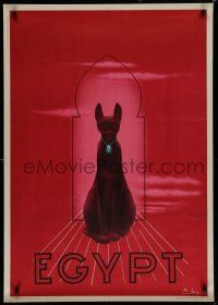 9e077 EGYPT travel poster '47 wonderful Azmy artwork of black cat w/scarab necklace!