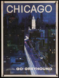 9e053 GREYHOUND CHICAGO travel poster '60s Roth artwork of city & street at night!