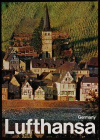 9e066 LUFTHANSA GERMANY German travel poster 1970s cool image of ancient village!
