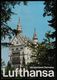 9e068 LUFTHANSA VACATIONLAND GERMANY German travel poster '80s Neuschwanstein Castle!