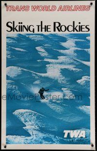 9e044 TWA SKIING THE ROCKIES travel poster '65 great image of skier on mogul slope!