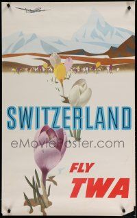 9e046 TWA SWITZERLAND travel poster '50s wonderful art of nature by David Klein!