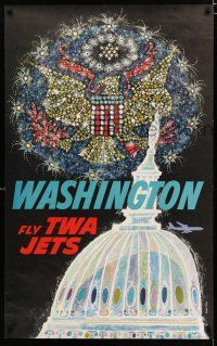 9e050 TWA WASHINGTON travel poster '58 patriotic David Klein artwork of Capital!