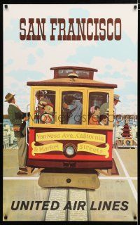 9e028 UNITED AIR LINES SAN FRANCISCO travel poster '50s Stan Galli artwork of cable car!