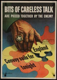 9e006 BITS OF CARELESS TALK 20x28 WWII war poster '43 Dohanos art of England taken by Nazis!