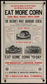 9e020 EAT MORE CORN 16x29 WWI war poster '17 food rationing, grits & hominy!
