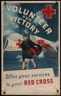9e018 VOLUNTEER FOR VICTORY 21x34 WWII war poster '40s Frissell art of pretty Red Cross nurse!