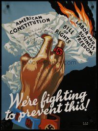 9e001 WE'RE FIGHTING TO PREVENT THIS 20x27 WWII war poster '43 great Miller art of Nazi hand!