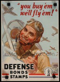 9e019 YOU BUY 'EM WE'LL FLY 'EM 10x14 WWII war poster '42 art of pilot & aircraft by Wilkinsons!