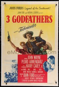 9f001 3 GODFATHERS linen 1sh '49 cowboy John Wayne in John Ford's Legend of the Southwest!