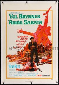 9f005 ADIOS SABATA linen int'l 1sh '71 Yul Brynner aims to kill, and his gun does the rest, cool art